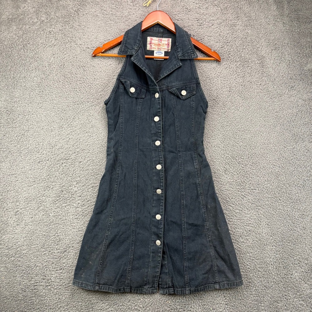 Revolt Clothing Co‎ Black Denim Sleeveless Button Front Mini Dress Womens Small